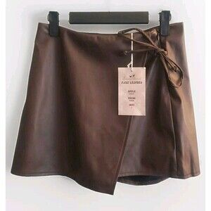 Simply Blessed Vegan Leather Skort Womens Small Brown Tie Waist NWT